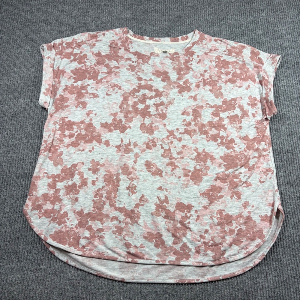 Cupio Shirt Woman 1X Blush Floral Short Sleeve Top Pink Gray Plus